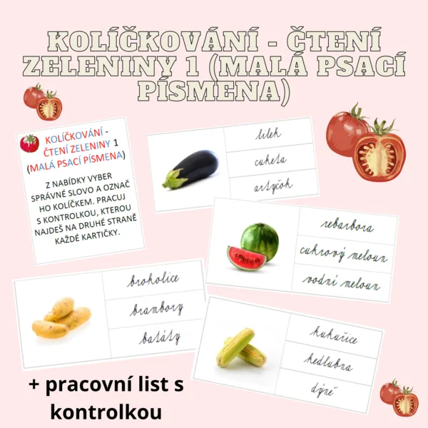 kolíčkování - čtení zeleniny 1 (malá psací písmena) 1