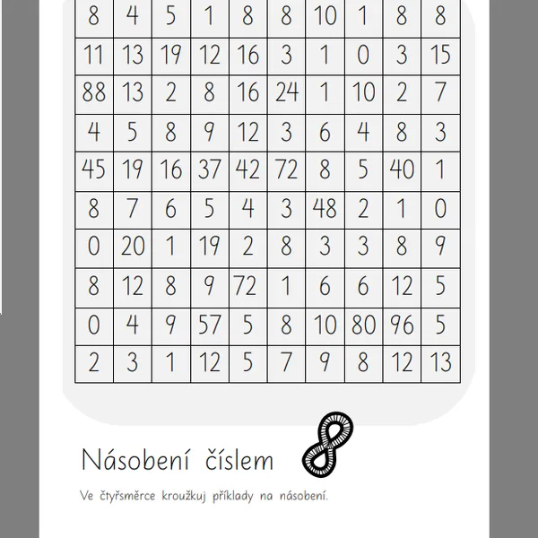 NÁSOBILKOVÁ ČTYŘSMĚŘKA. Počítej, soustřeď se, hraj si! 1