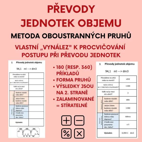 Převody jednotek objemu - metoda pruhů 1