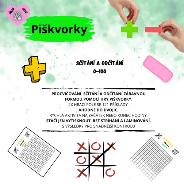 Piškvorky - sčítání a odčítání 0-100 1