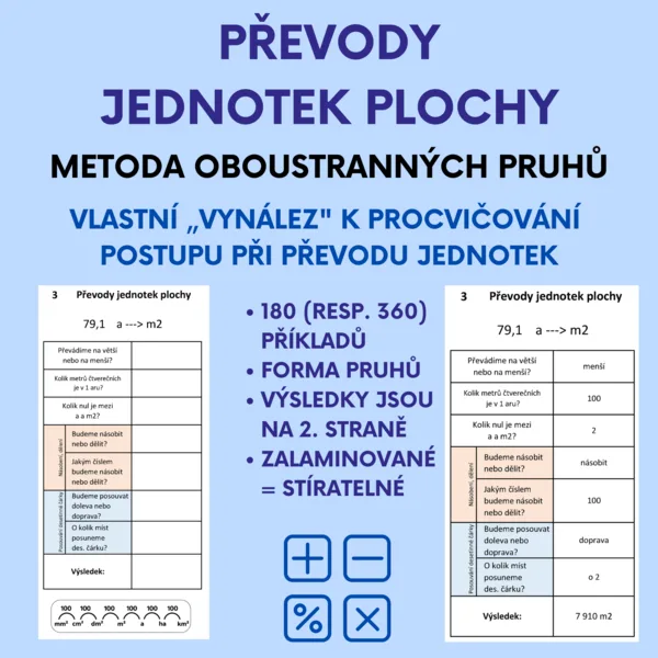 Převody jednotek plochy - metoda pruhů 1