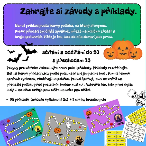 ZAHRAJTE SI ZÁVODY S PŘÍKLADY - desková hra na téma HALLOWEEN 1