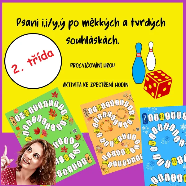 Psaní i,í/y,ý po měkkých a tvrdých souhláskách - desková hra 1