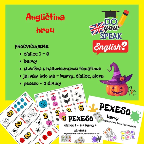 Angličtina hrou - číslice, barvy, slovíčka + Halloween téma 1