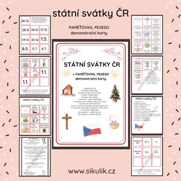 Státní svátky- kartičky+ paměťové hry + demonstrační karty 1