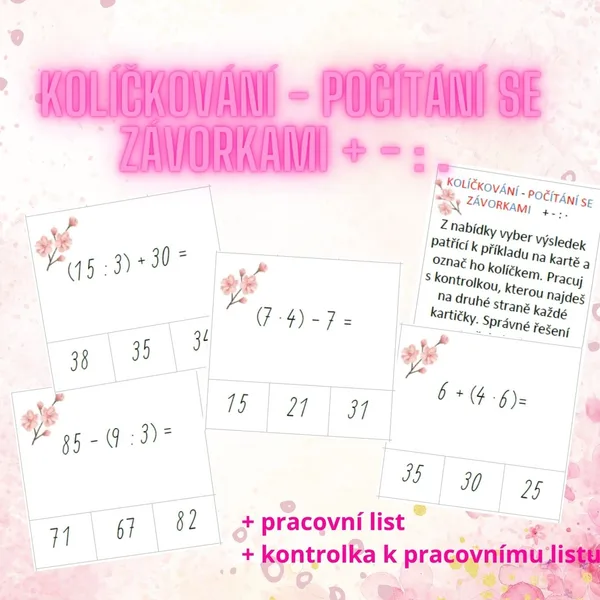 kolíčkování - počítání se závorkami - sčítání, odčítání, násobení a dělení 1
