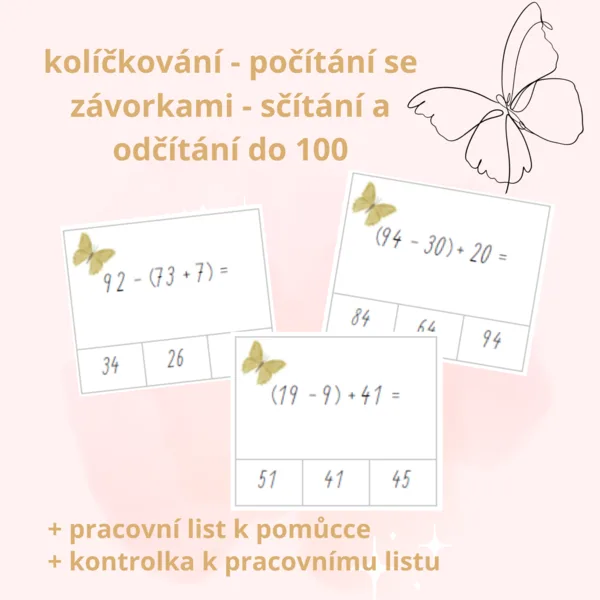 kolíčkování - počítání se závorkami (sčítání a odčítání do 100) 1