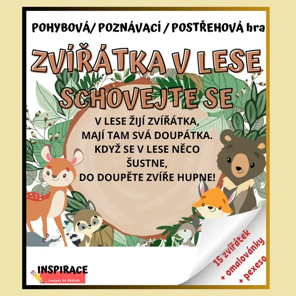 Pohybová/ postřehová / poznávací hra “ ZVÍŘÁTKA V LESE - SCHOVEJTE SE!" 🐿️🦅🐻 1