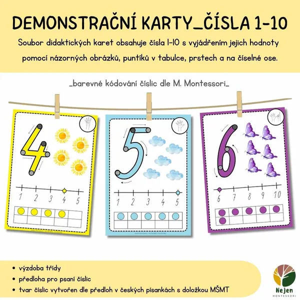 Demonstrační karty_čísla 1-10_montessori barvy 1