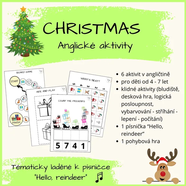 CHRISTMAS - Anglické aktivity vztažené k písničce "Hello, reindeer" 1