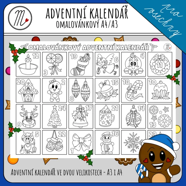 Omalovánkový adventní kalendář A4 i A3 1