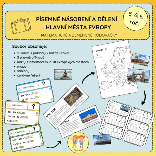 Písemné násobení a dělení + hlavní města Evropy - kódovačky 1