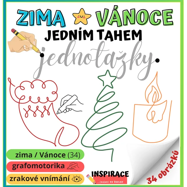 JEDNOTAŽKY - Zima + Vánoce (grafomotorika) 1