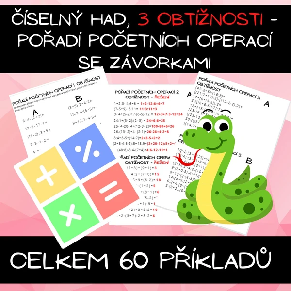 Pořadí početních operací - číselný had - závorky - přirozená čísla 1
