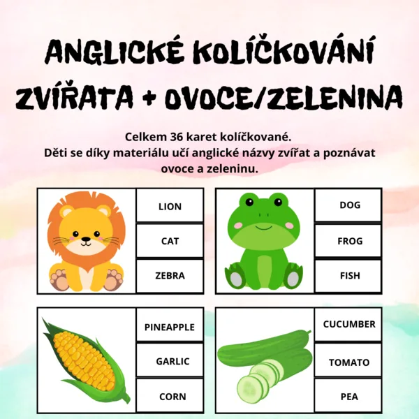 Anglické kolíčkování zvířata + ovoce/zelenina 1