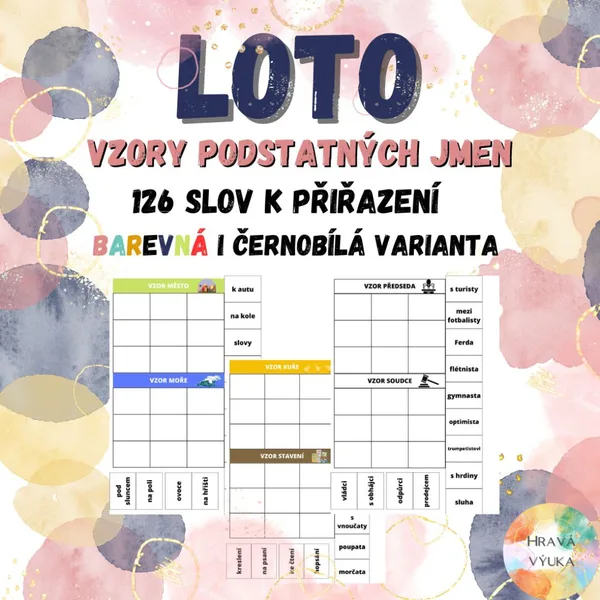 Loto - vzory podstatných jmen (barevná i černobílá verze) 1