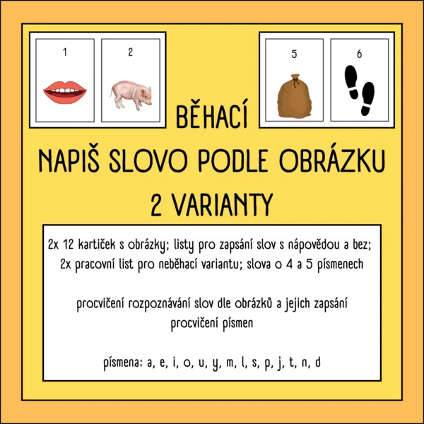 Běhací - napiš slovo podle obrázku - 2 varianty 1