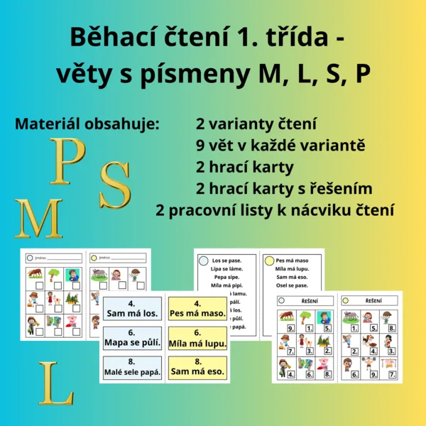 Běhací čtení - věty s písmeny M, L, S, P 1