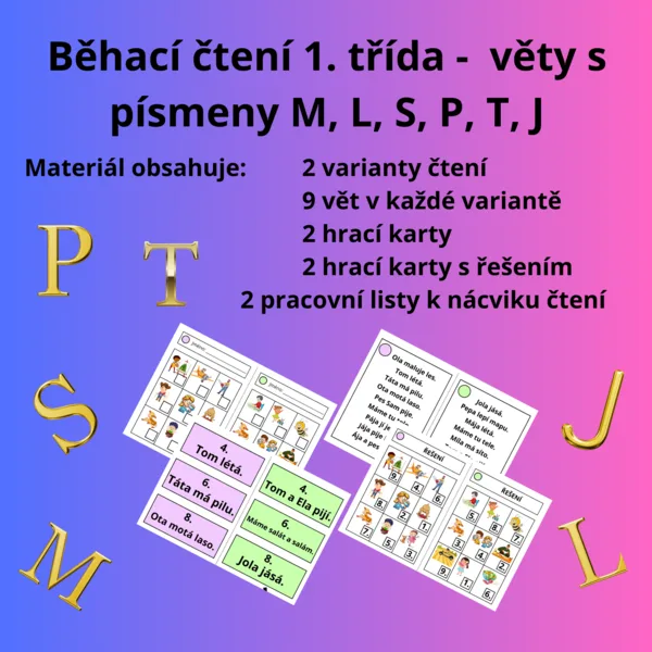 Běhací čtení 2 - věty s písmeny M, L, S, P, T, J 1