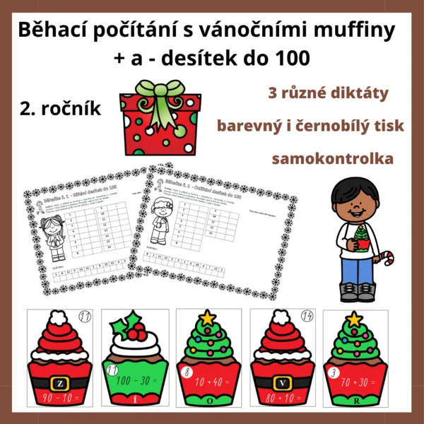 Běhací počítání s vánočními muffiny + a - desítek do 100 1