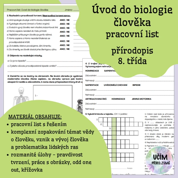 Pracovní list - úvod do biologie člověka 1