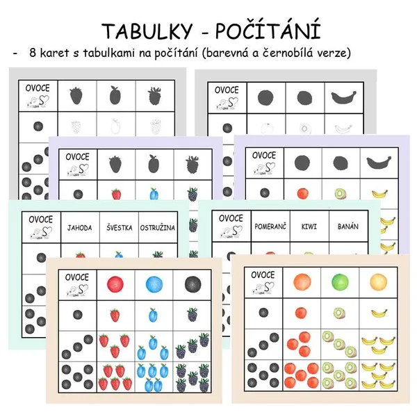 LOGOPEDICKÉ TABULKY - POČÍTÁNÍ OVOCE 1