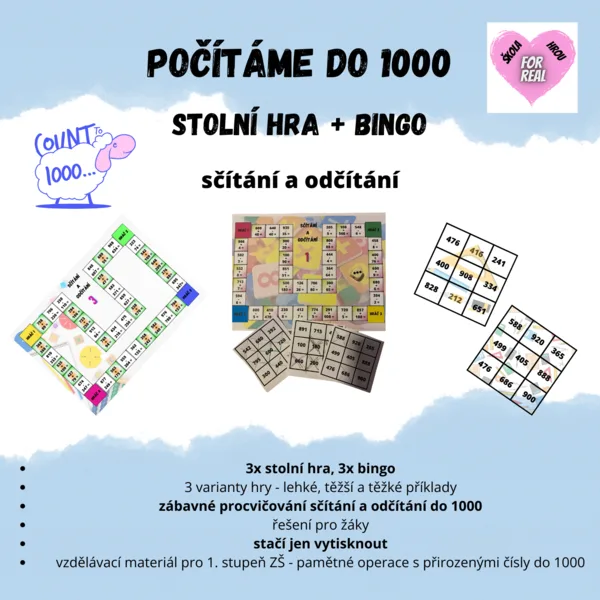 Počítáme do 1000 - stolní hra + bingo 1