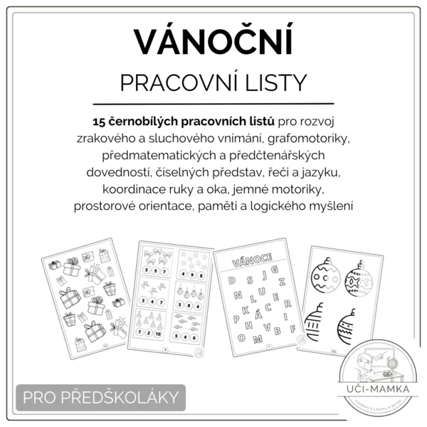 Vánoční pracovní listy pro předškoláky 1