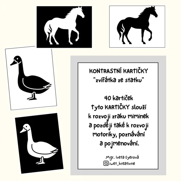 Kontrastní kartičky pro miminko (zvířatka ze statku) 1
