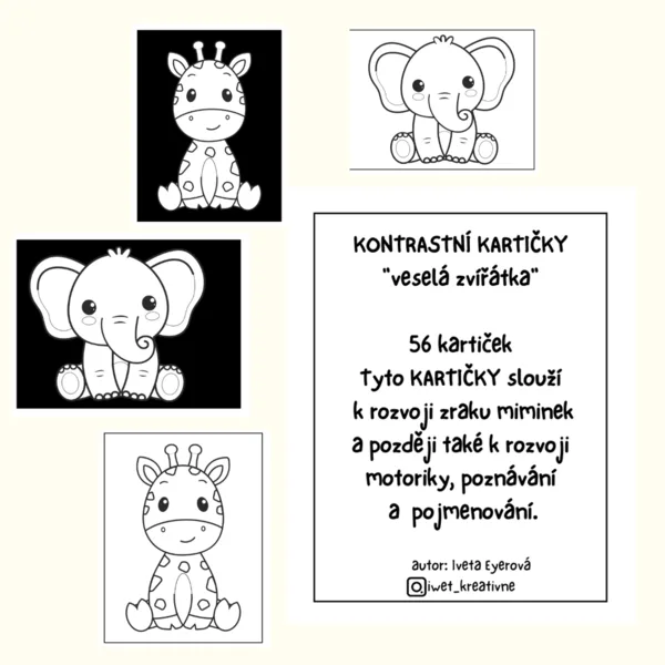 Kontrastní kartičky pro miminka (veselá zvířátka) 1