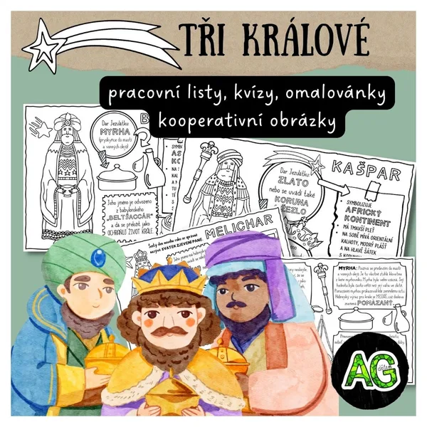 TŘI KRÁLOVÉ - pracovní listy, omalovánky, kooperativní plakát, legenda, kvíz 1