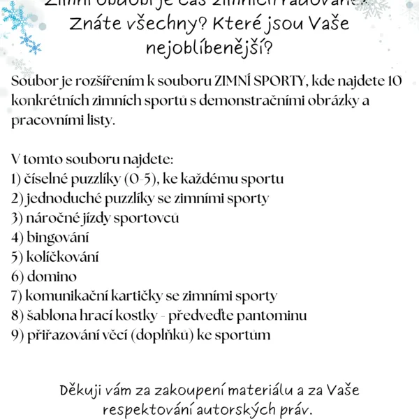 ZIMNÍ SPORTY ROZŠIŘUJÍCÍ SOUBOR S AKTIVITAMI 1