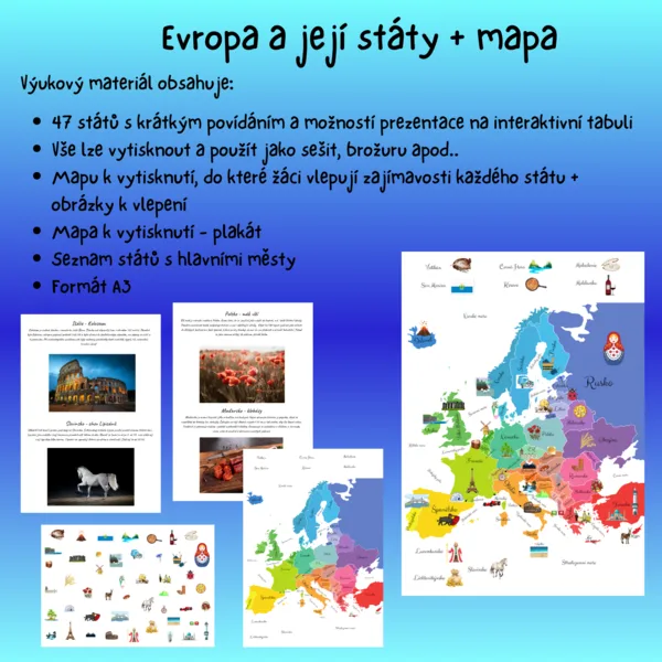 Evropa a její státy + mapa - A3 1