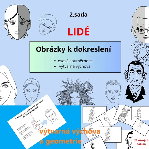 OBRÁZKY K DOKRESLENÍ - OSOVÁ SOUMĚRNOST - 2.sada - LIDÉ 1