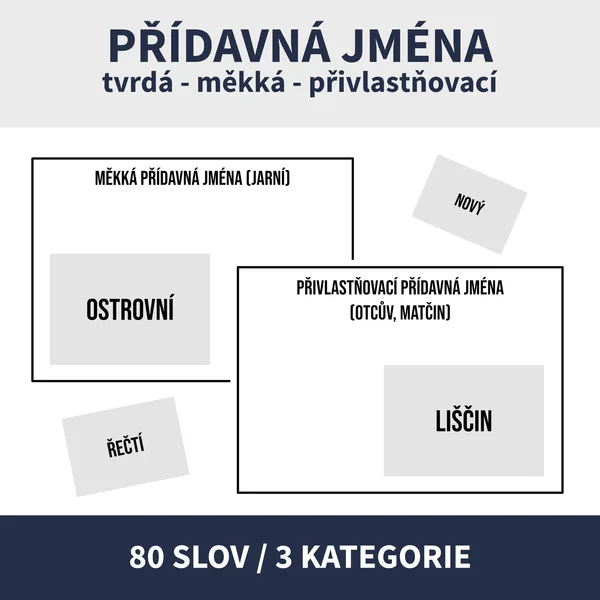 DRUHY PŘÍDAVNÝCH JMEN (kartičková procvičovací hra) 1