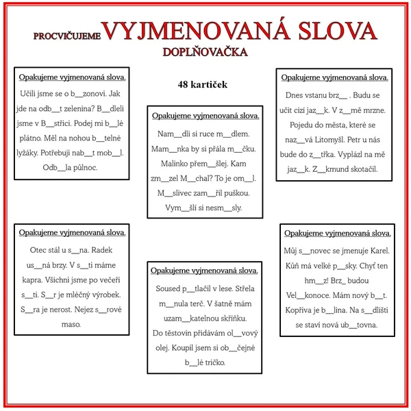 VYJMENOVANÁ SLOVA - DOPLŇOVÁNÍ 1
