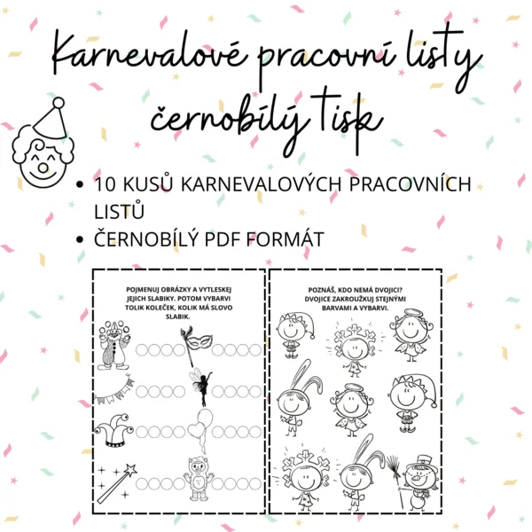 Karnevalové pracovní listy - černobílé 1