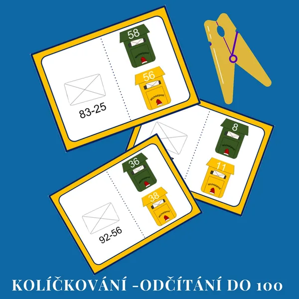 Kolíčkování - odčítání do 100  1
