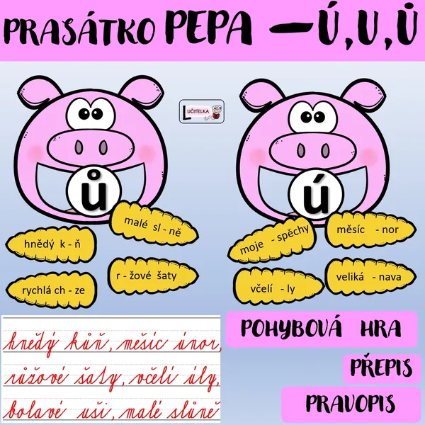 Prasátko Pepa - pravopis ú,ů,u. 1