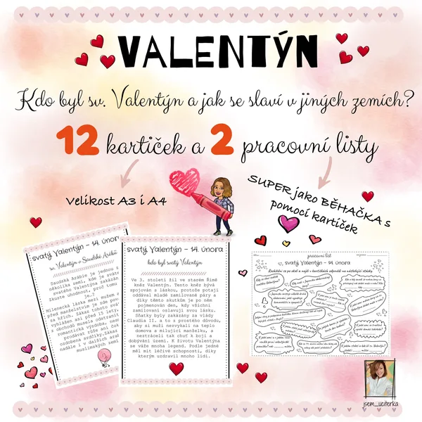 Valentýn - kartičky a pracovní listy 1