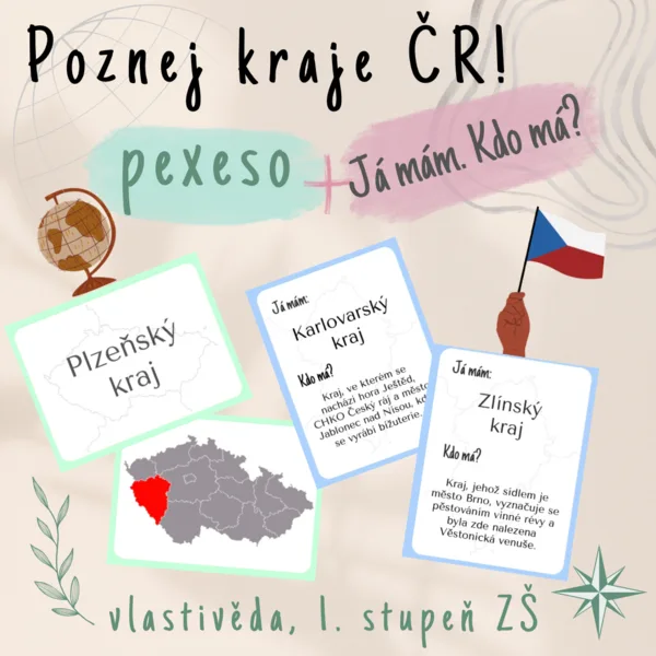 Kraje ČR - pexeso + karty: Já mám. Kdo má? 1