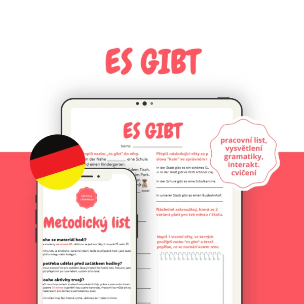 ES GIBT: pracovní list, řešení, vysvětlení gramatiky, interaktivní cvičení 1