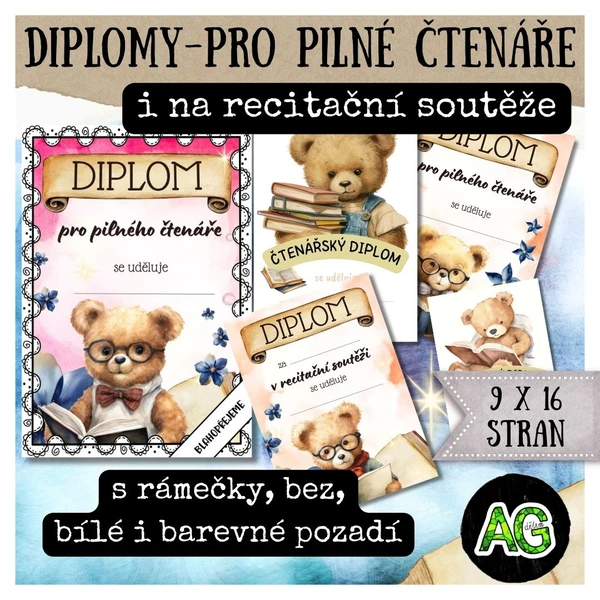DIPLOMY S PLYŠOVÝMI MEDVÍDKY - pro nejmenší pilné čtenáře + na recitační soutěž 1