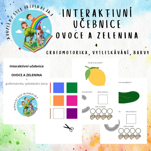 Interaktivní učebnice - OVOCE A ZELENINA - GRAFOMOTORIKA, BARVY, VYTLESKÁVÁNÍ NA SLABIKY 1