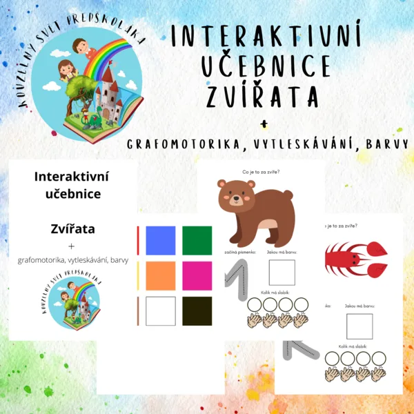 Interaktivní učebnice - ZVÍŘATA + GRAFOMOTORIKA, BARVY, VYTLESKÁVÁNÍ NA SLABIKY 1