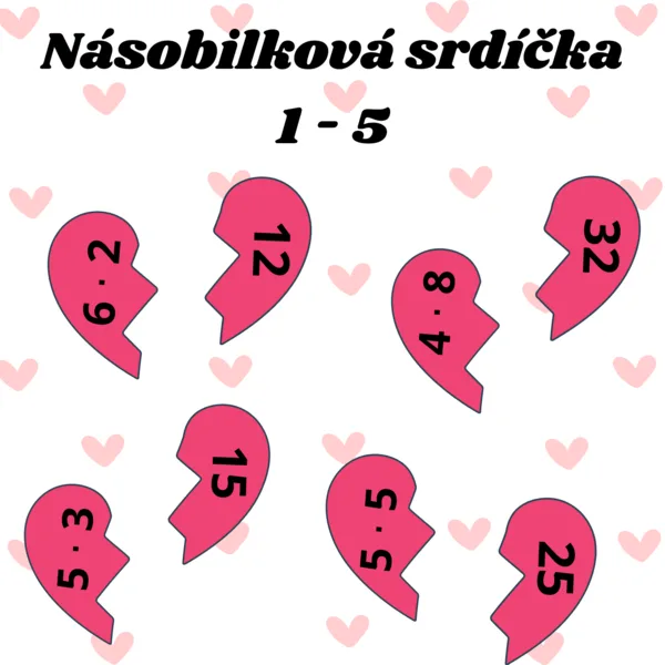 Násobilková srdíčka - násobilka 1-5 1