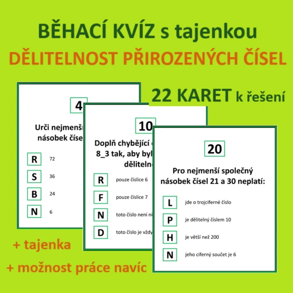 BĚHACÍ KVÍZ s tajenkou – DĚLITELNOST PŘIROZENÝCH ČÍSEL 1