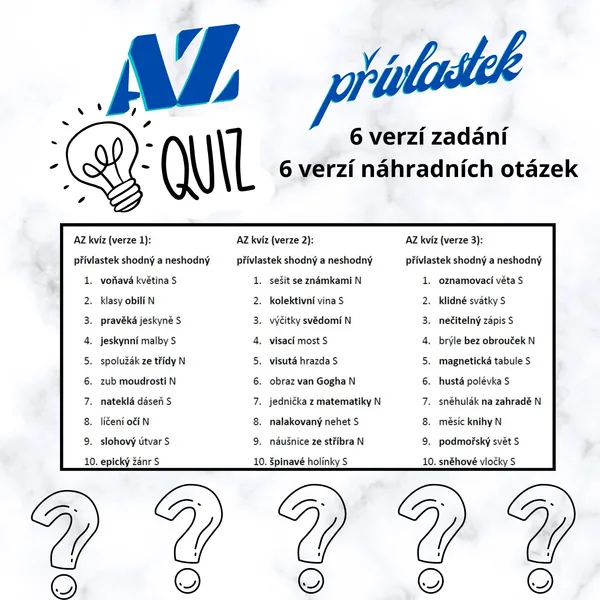 Přívlastek shodný a neshodný (AZ kvíz) 1