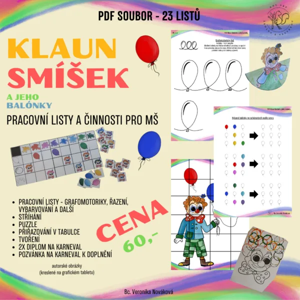 Klaun Smíšek a jeho balónky - pracovní listy a aktivity pro MŠ 1