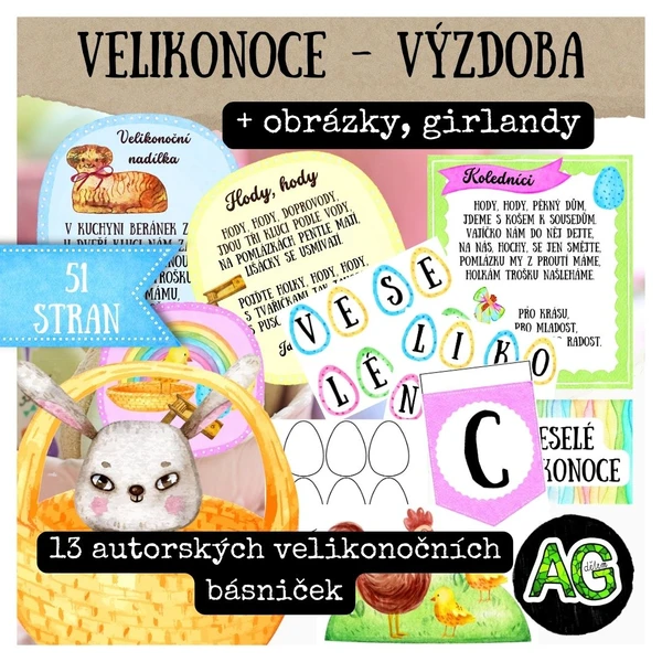 Velikonoční výzdoba, autorské básničky, girlanda, obrázky 1